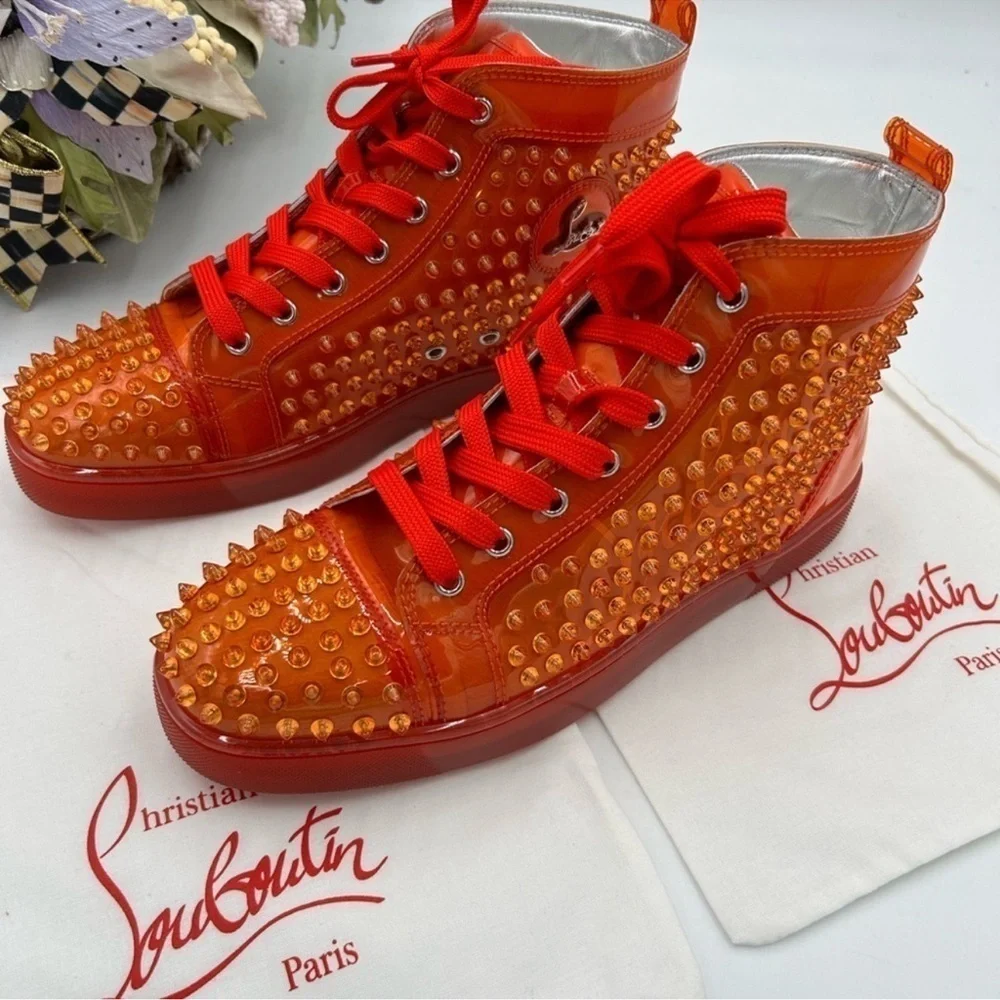 Men’s Christian Louboutin spike accent high top sneakers size 42 made in…